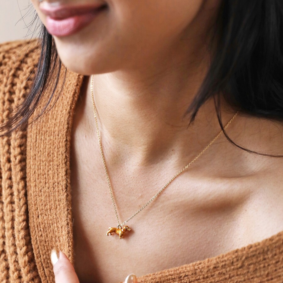 Sausage Dog Enamel Pendant Necklace in Gold Lisa Angel