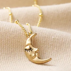 Sleeping Moon Pendant Necklace in Gold