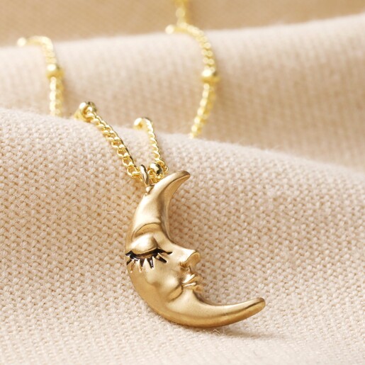 Close Up of Pendant on Sleeping Moon Pendant Necklace in Gold