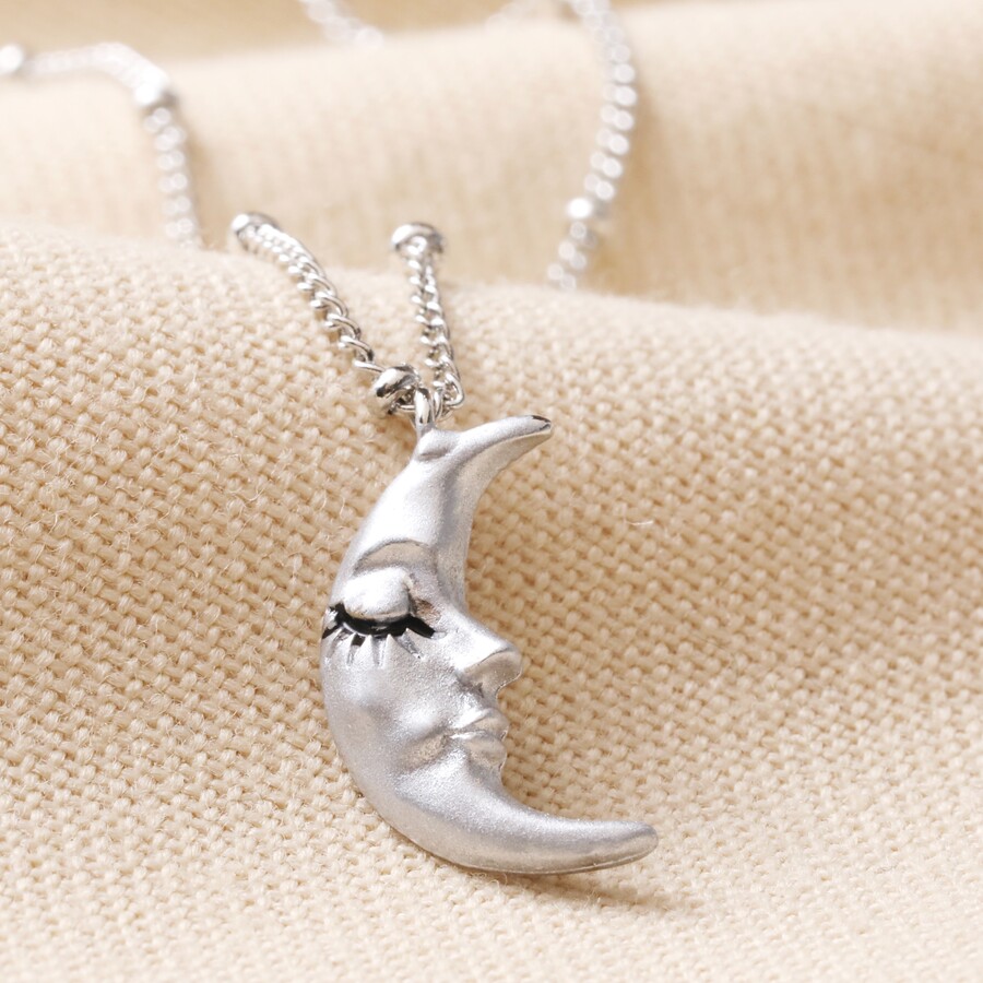 Sleeping Moon Pendant Necklace in Silver | Lisa Angel
