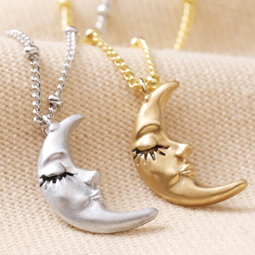Sleeping Moon Pendant Necklace in Gold with Other Colour Available in Silver