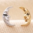 Sleeping Moon Stud Earrings in Silver With Gold Version