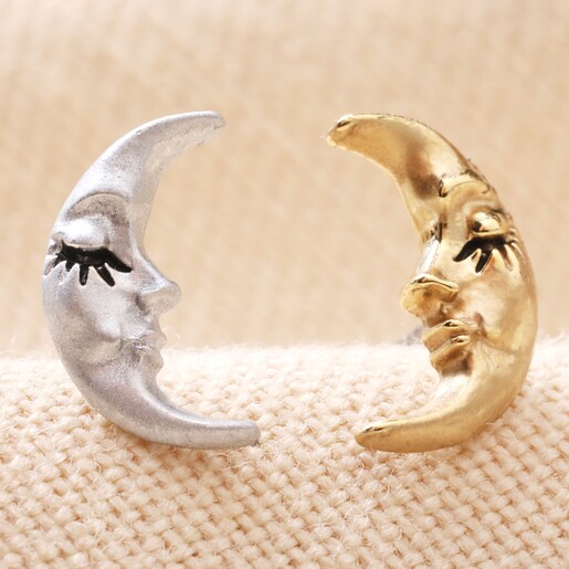 Sleeping Moon Stud Earrings in Gold With Silver Version
