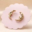 Sleeping Moon Stud Earrings in Gold on Pink Card