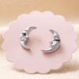 Sleeping Moon Stud Earrings in Silver on Pink Card