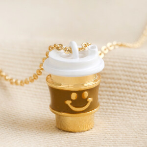 (WO) Smiley Coffee Cup Pendant Necklace in Gold
