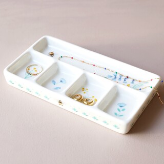 Cornflower Blue Floral Bee Ceramic Trinket Tray