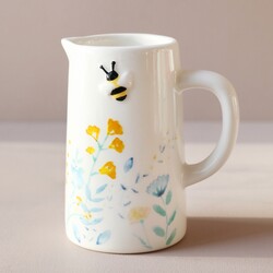 Cornflower Blue Floral Bee Ceramic Milk Jug