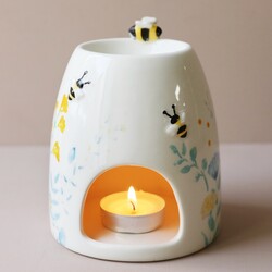 Cornflower Blue Floral Bee Ceramic Wax Burner