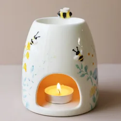 Cornflower Blue Floral Bee Ceramic Wax Burner