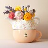 Dusky Pink Floral Bee Ceramic Teapot and Mug Set with Flowers Arranged in Teapot