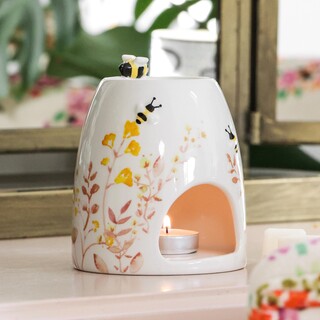 Dusky Pink Floral Bee Ceramic Wax Burner