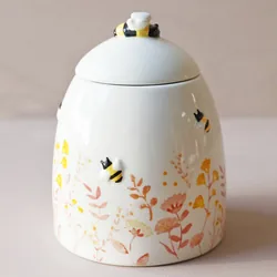 Dusky Pink Floral Bee Ceramic Jar