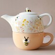 Dusky Pink Floral Teapot and Mug Set with Neutral Coloured Background