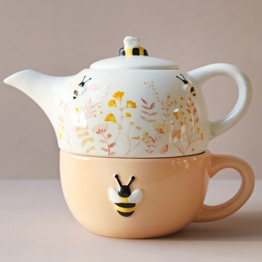 Dusky Pink Floral Ceramic Teapot and Mug Set | Lisa Angel