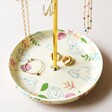 Close Up of Ceramic Dish onFloral Figures Jewellery Stand
