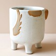 Back of Natural Ceramic Dog Planter with Neutral Background