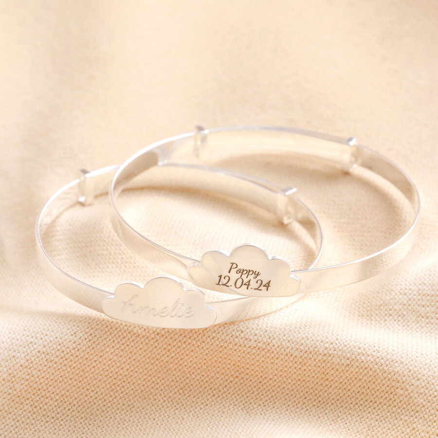Personalised Sterling Silver Cloud Christening Bangle