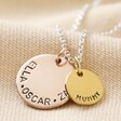 Blackened Hand-Stamped on Personalised Double Disc Charm Necklace on Beige Fabric