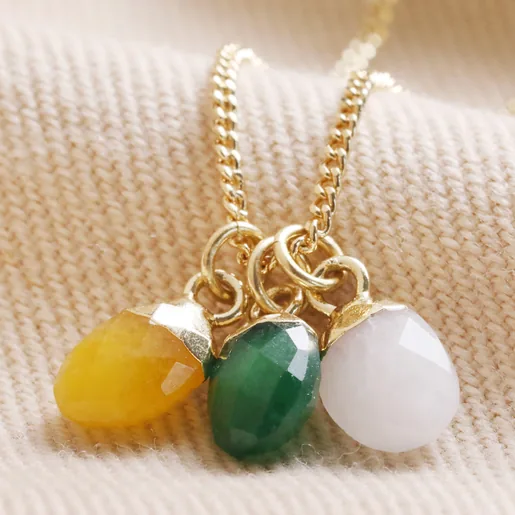 Close Up of Personalised Bail Birthstone Charm Necklace on Fabric