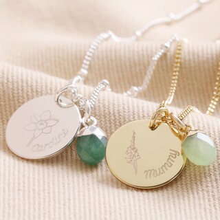 Personalised Birth Flower and Bail Birthstone Charm Necklace