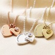 Rose Gold, Silver, Gold Pendants on Personalised Double Heart and Birthstone Charm Necklace