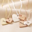 Personalised Double Wide Heart Charm Necklaces on Beige Coloured Material