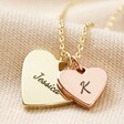 Gold and Rose Gold Pendants on Personalised Double Wide Heart Charm Necklace