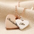Rose Gold and Silver Pendants on Personalised Double Wide Heart Charm Necklace
