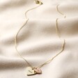 Personalised Double Wide Heart Charm Necklace Full Length on Beige Material