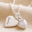 Silver Personalised Heart and Bail Birthstone Charm Necklace on Beige Fabric