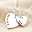 Blackened Hand-Stamped Personalisation on Personalised Sterling Silver Double Heart Charm Necklace