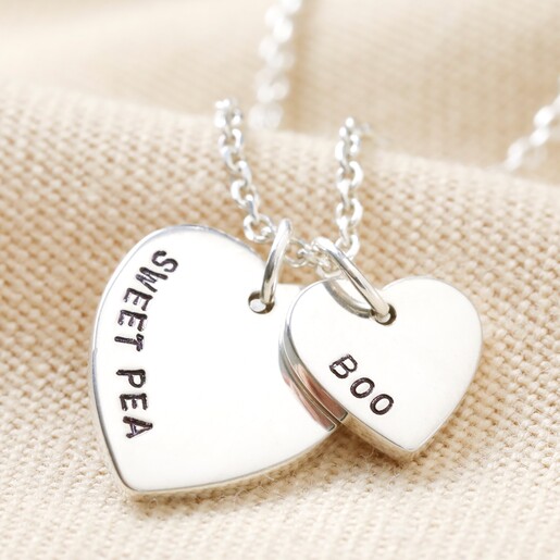 personalised sterling silver double heart charm necklace 4x3a9961