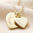 Close Up of Gold Personalised Sterling Silver Double Heart Pendant Necklace With Clean Engraving