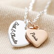 Silver and Rose Gold Personalised Sterling Silver Double Heart Pendant Necklace With Blackened Engraving