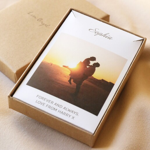 Packaging Open with Photo Personalised Double Heart Charm Necklace with Photo Gift Box Packaging Open Showing Photo Inside with Personalisation
