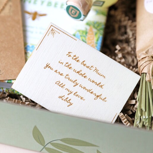 Wooden Token Inside Hamper with Mum Inspired Quote