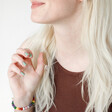 Blonde model wearing Rainbow Pride Eternity Pendant Necklace in Silver
