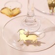 Close Up of Gold Dachshund from Set of 6 Dog Wine Glass Charms 