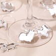 Silver Set of 6 Dog Wine Glass Charms on Base of Wine Glasses