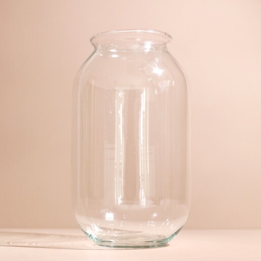 Large Rounded Glass Vase on pink surface