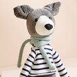 Close Up of Jellycat Beatnik Buddy Whippit Soft Toy on Beige Coloured Background