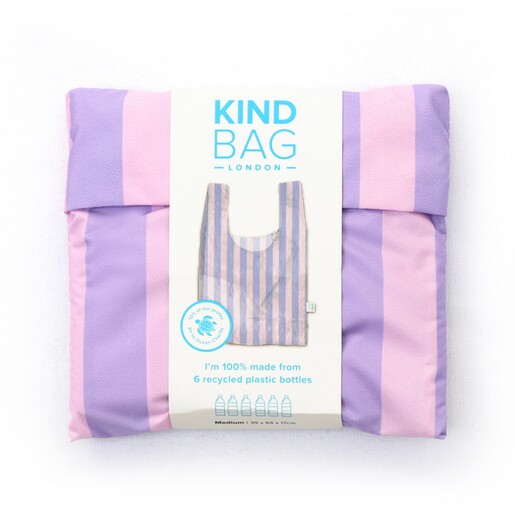 Kind Bag Lilac Stripes Reusable Shopping Bag in packaging with white background