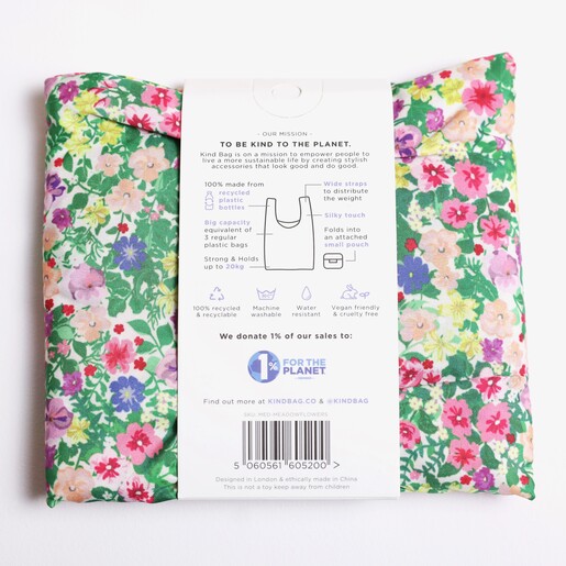 Kind Bag Meadow Flowers Reusable Shopping Bag Back of colourful Kind Bag Meadow Flowers Reusable Shopping Bag against white background