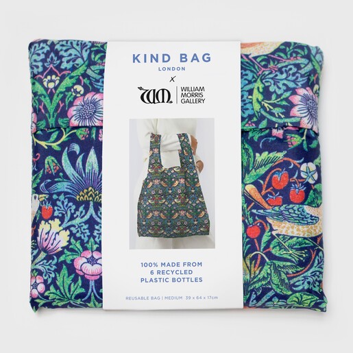 Front of Kind Bag William Morris Strawberry Thief Reusable Shopping Bag against white background