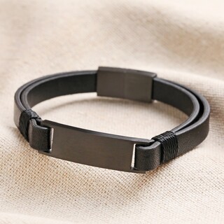 Men's Double Leather Bracelet in Black