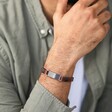 Close Up of Model Wearing Men's Double Leather Bracelet in Brown