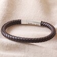 Men's Personalised Polished Leather Bracelet in Brown on beige fabric