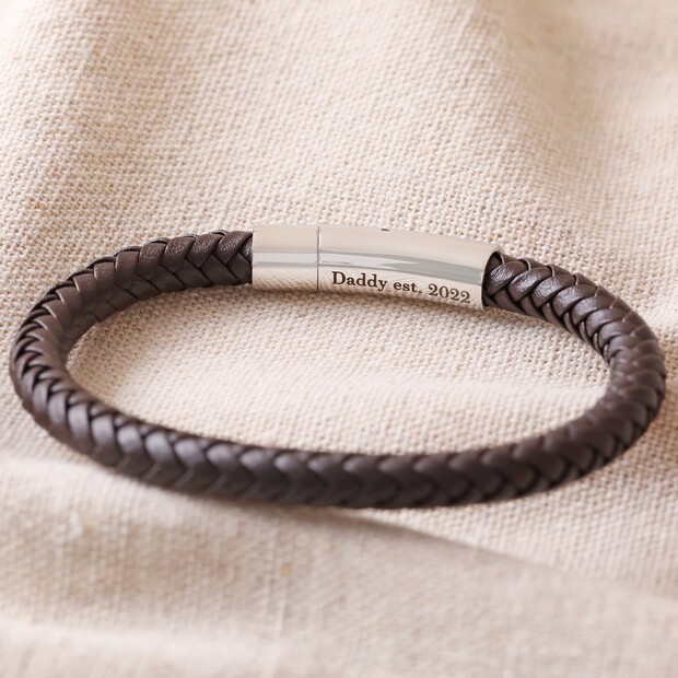 Men's Personalised Polished Leather Bracelet Brown | Lisa Angel