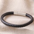 Men's Personalised Polished Leather Bracelet in Black on beige fabric